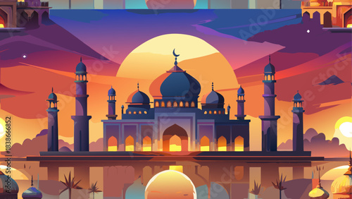 Deep Blue Night Sky with Crescent Moon and Shimmering Stars