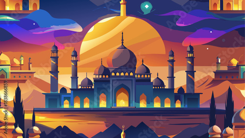 Deep Blue Night Sky with Crescent Moon and Shimmering Stars