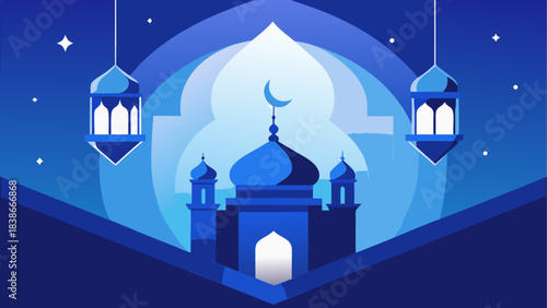 Deep Blue Night Sky with Crescent Moon and Shimmering Stars