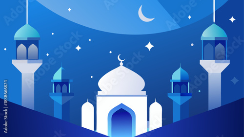 Deep Blue Night Sky with Crescent Moon and Shimmering Stars