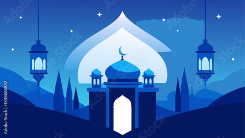 Deep Blue Night Sky with Crescent Moon and Shimmering Stars