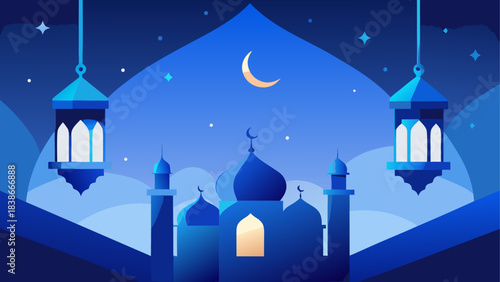 Deep Blue Night Sky with Crescent Moon and Shimmering Stars