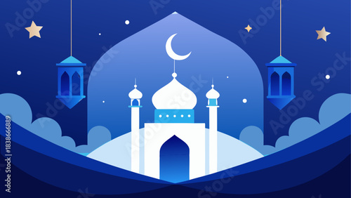 Deep Blue Night Sky with Crescent Moon and Shimmering Stars