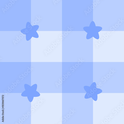 Seamless blue geometric pattern with soft diamond shapes and small star details. Light, clean, and decorative background ideal for textiles, packaging, and digital designs.