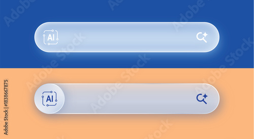 AI search bar button with artificial intelligence icon, showing machine learning, user interface, technology and innovation design concept