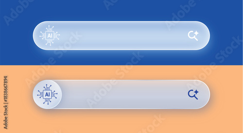 AI search engine bar button with glass effect element for user interface, technology, robot, machine learning, internet, big data, computing, innovation illustration design
