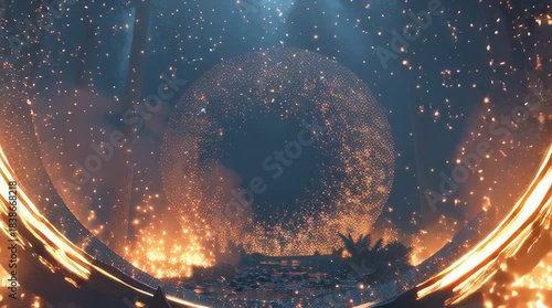 A Mystical Glowing Portal Surrounded by Trees in a Foggy Forest, Time Portal