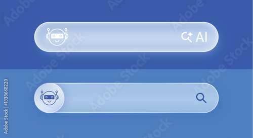 AI chatbot search bars with robot and artificial intelligence icon, vector element for technology, user interface, prompt, digital, innovation, assistance, computing, machine learning design concept