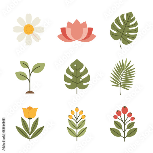 Decorative Flower, Leaf, and Botanical Garden Illustration Pack
