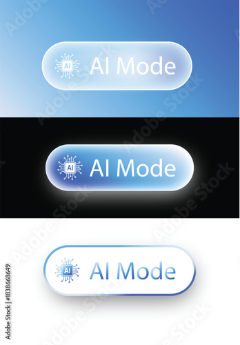 AI mode button with AI circuit board chip icon on gradient colors for artificial intelligence, technology interface, future, digital, computing, software, innovation design