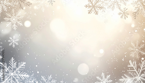 雪の結晶が輝く光あふれる冬の背景イラスト