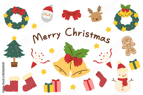 手描き風のかわいいクリスマスイラスト素材セット