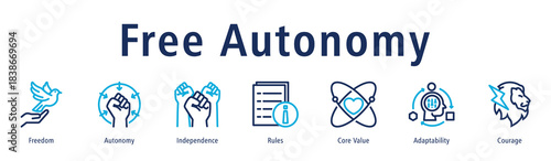 Free autonomy icon vector concept illustrating freedom, independence, autonomy, renewal, values, and self-direction.