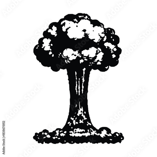 black and white illustration of a cloud explosion in retro vintage style vector