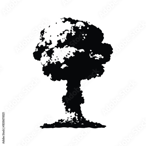 black and white illustration of a cloud explosion in retro vintage style vector