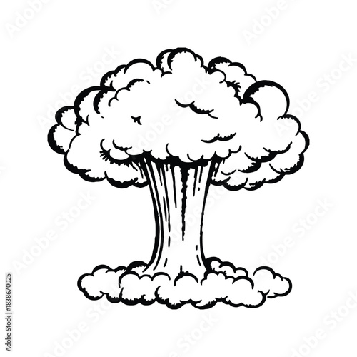 black and white illustration of a cloud explosion in retro vintage style vector