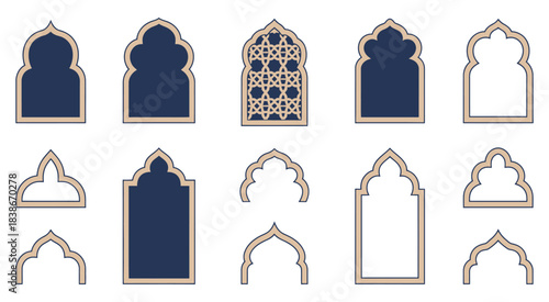 Islamic and Moroccan Arch Designs, a rich assortment of traditional arch forms with ornate patterns ideal for cultural artwork, architectural visuals, decorative layouts, and Islamic-inspired design