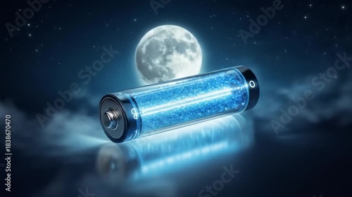 Energetic Power: A Glowing Battery Charging Under the Moonlight, Symbolic of Renewal
