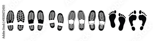 Footprints and Shoe Prints Icon Set for Various Activities and Movements