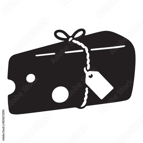 Black Silhouette of a Wedge of Cheese Wrapped as a Gourmet Gift.