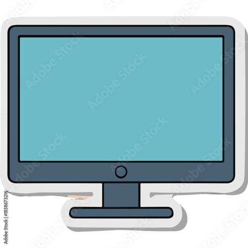 Modern Flat Screen Computer Monitor Display With Light Blue Screen And Dark Gray Bezel On A White Stand Against A White Background Minimalist Digital Technology Device
