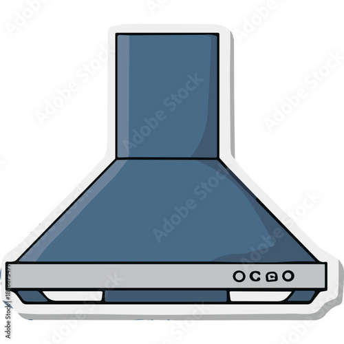 Modern Blue Kitchen Range Hood with Stainless Steel Accents and Control Panel Detailed Illustration Isolated on White Background