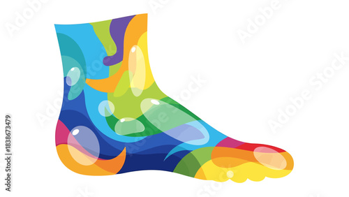 Foot in Colorful Fantasy: A vividly rendered foot, filled with vibrant hues and abstract shapes, evokes a sense of whimsical creativity and artistic expression.