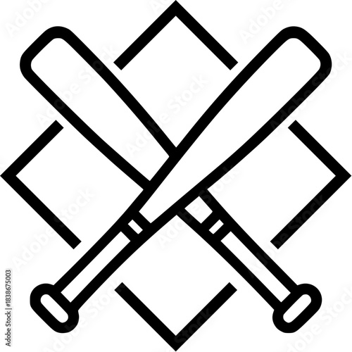 A pair of crossed Baseball bats framed by a square, made in Affinity Designer.