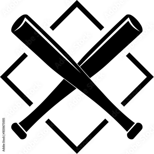 A pair of crossed Baseball bats framed by a square, made in Affinity Designer.