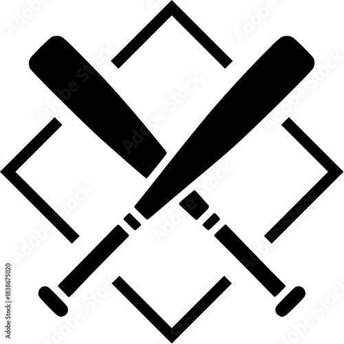 A pair of crossed Baseball bats framed by a square, made in Affinity Designer.