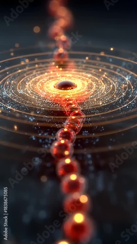 Abstract visualization of a black hole with swirling energy and light particles