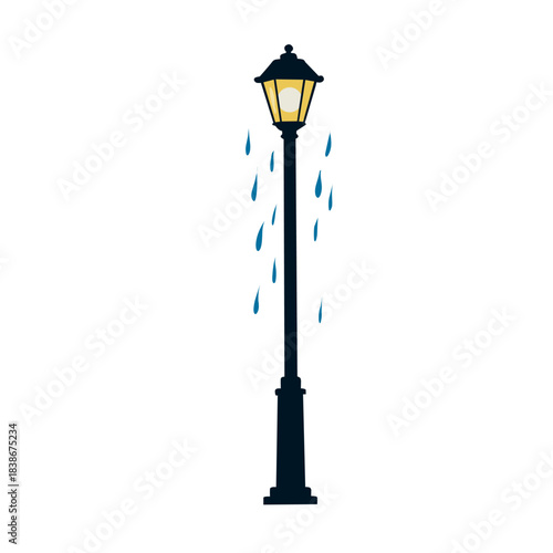 Street Lamp Illustration in Flat Style for Rainy Night Scenes