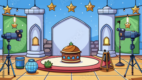 Sunset Gradient Sky with Mosque Silhouette Vector Illustration