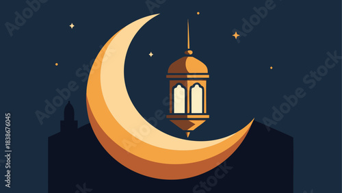 Sunset Gradient Sky with Mosque Silhouette Vector Illustration