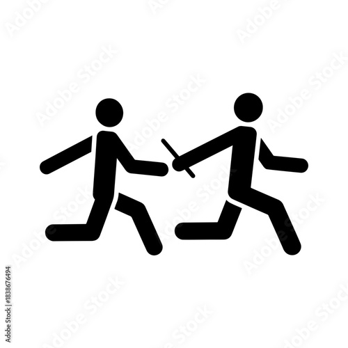 Relay Race Icon Depicting Two Athletes Passing a Baton in a Sprint Relay Event for Sports and Team Competition Design