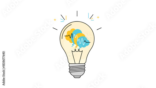 Creative Ideas Lightbulb with Thought Bubbles and Sound Waves