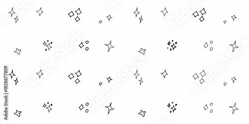 A scattering of simple hand drawn stars and geometric shapes on white