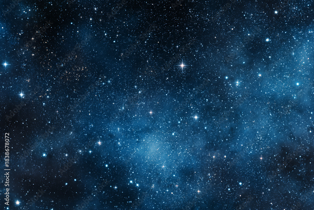 Fototapeta premium Dark, mesmerizing night sky background densely packed with sparkling white and blue stars, evoking a sense of deep space wonder.