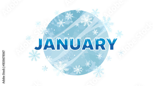 Wintery January Text with Snowflakes