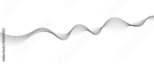 Flowing Dot Wave halftone gradient pattern on transparent background	