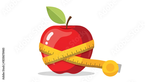 Apple with Measuring Tape Symbolizing Healthy Lifestyle and Fitness