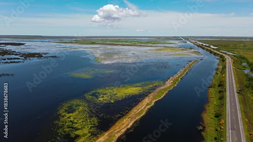 Aerial View of Highway Between Lagoons in Chuy, Rio Grande do Sul, Brazil