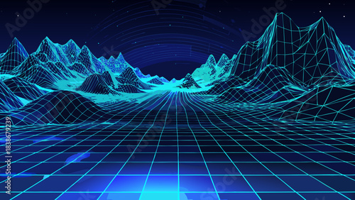 Abstract Futuristic Digital Landscape Grid Technology with vector illustration
