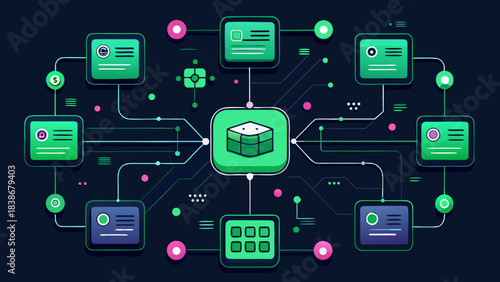 Digital Data Network System, Centralized Database Technology Concept with vector illustration