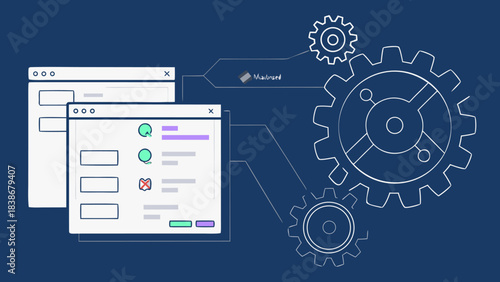 Software Engineering Blueprint Workflow Digital Mockup with vector illustration