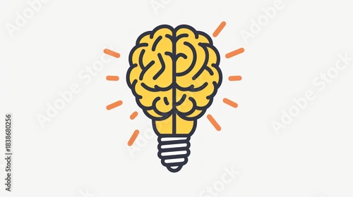 Conceptual illustration of a human brain inside of a lightbulb on white background