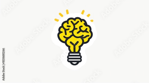Conceptual illustration of a brain shaped like a lightbulb idea generation
