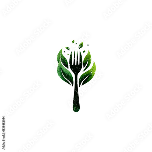 Elegant fork and leaf design vector illustration on clean white background