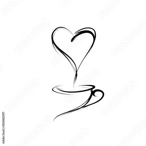 Abstract illustration of a coffee cup with a heart shape above it