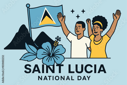 Saint Lucia National Day Illustration Featuring Flag Celebration Unity Cultural Heritage Minimal Clean Modern Design